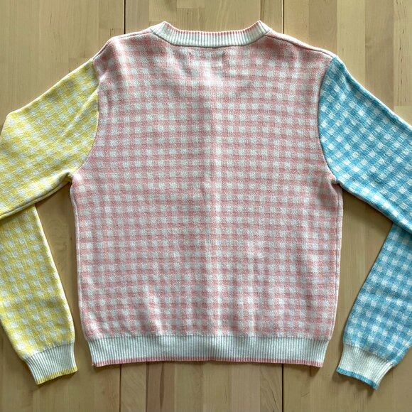 Teddy Fresh Women's Pastel Checkered Colorblock Cardigan size Medium - Picture 3 of 5